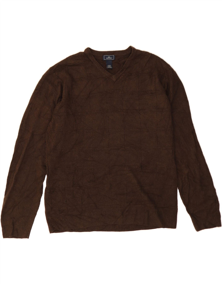 DOCKERS Mens V-Neck Jumper Sweater XL Brown Striped Acrylic Vintage Dockers and Second-Hand Dockers from Messina Hembry 
