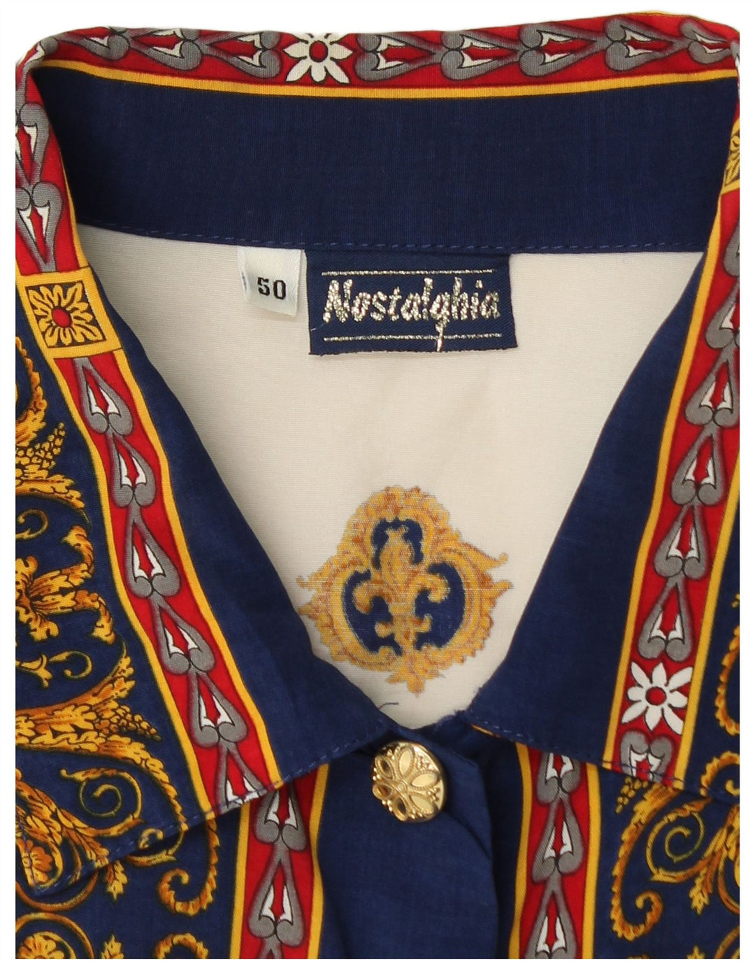 VINTAGE kvinders abstrakt mønster skjorte IT 50 XL Hvid viskose