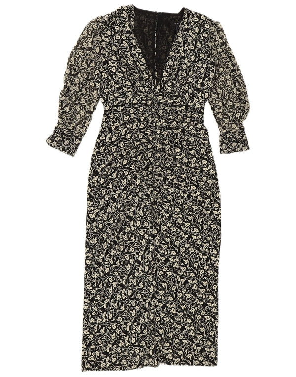 Topshop Petite 3/4 ærmet maxikjole til kvinder UK 4 XS sort blomstret polyester