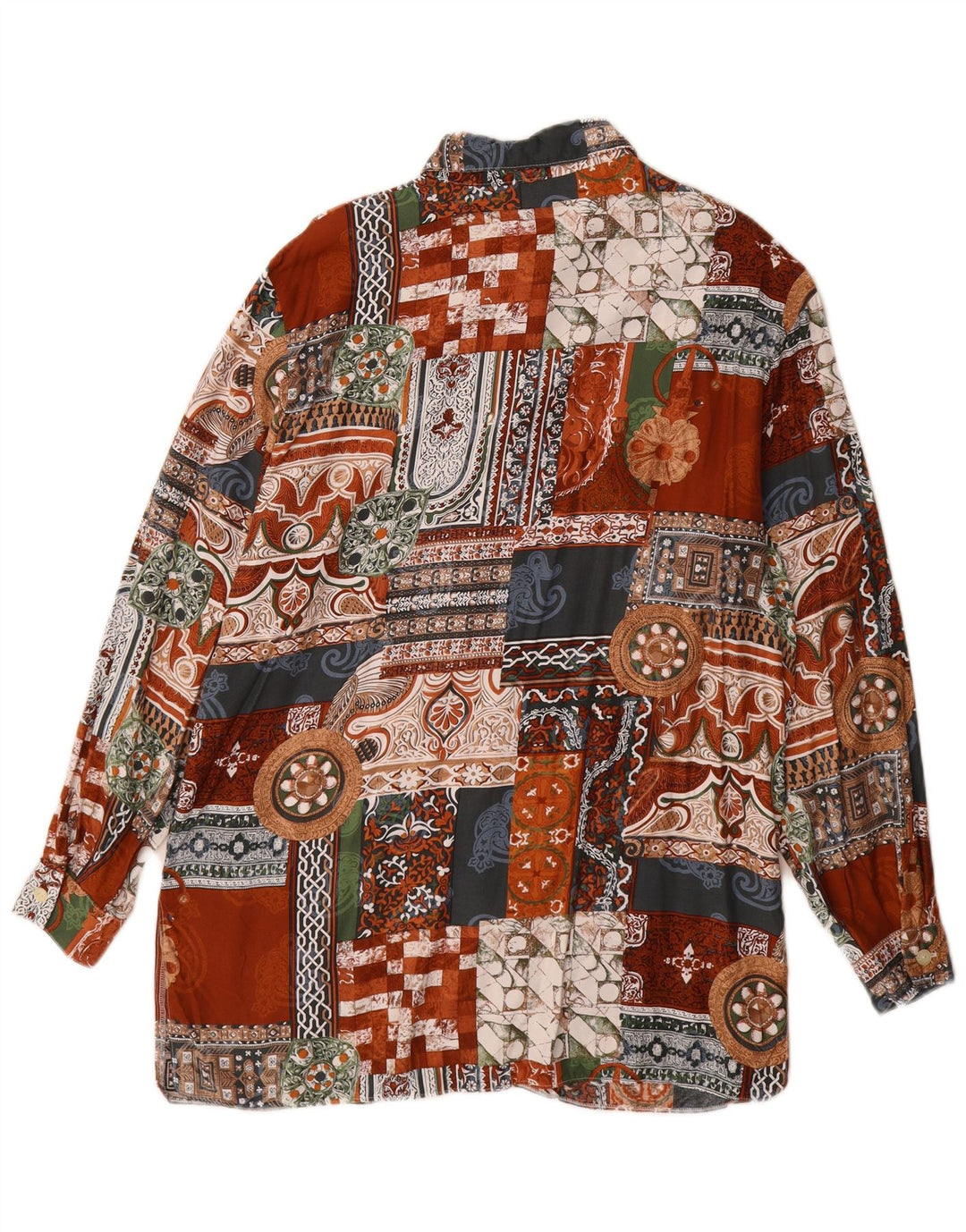 Vintage Dame Langline skjorte UK 14 Stor Flerfarvet Patchwork Viscose