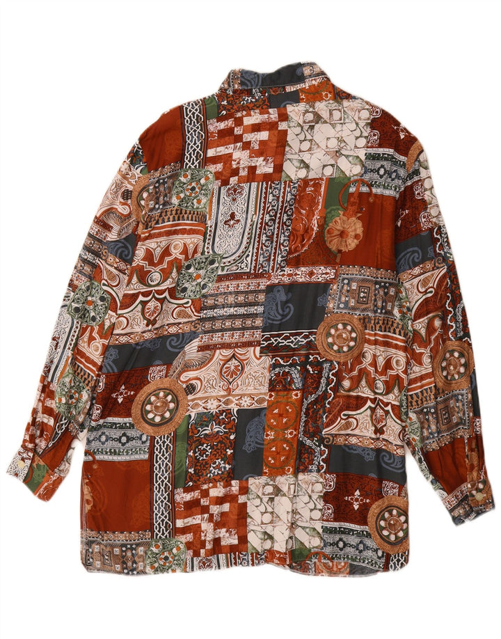 Vintage Dame Langline skjorte UK 14 Stor Flerfarvet Patchwork Viscose