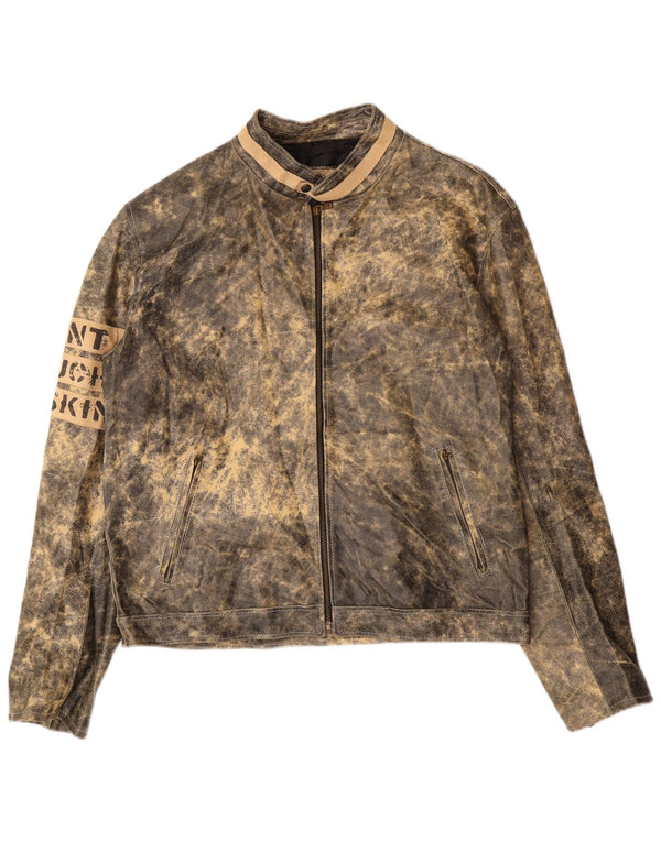 Bata Herre Grafisk Læderjakke IT 52 XL Grå Læder