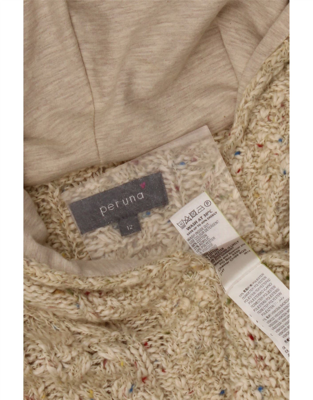 PER UNA Dame hætte cardigan sweater UK 12 Medium Beige Flecked Bomuld