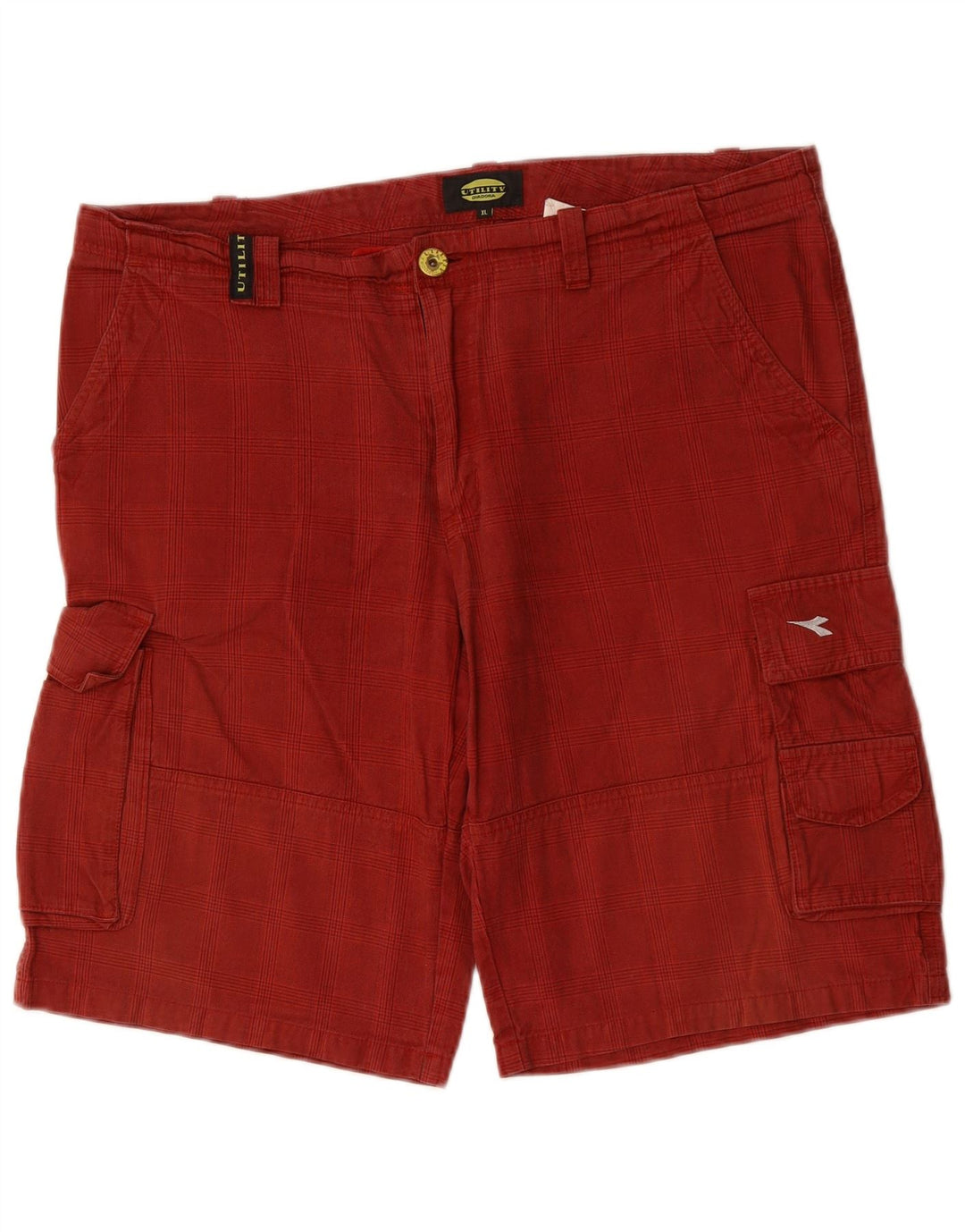 DIADORA Herre Cargo Shorts XL W38 Rød Ternet Bomuld