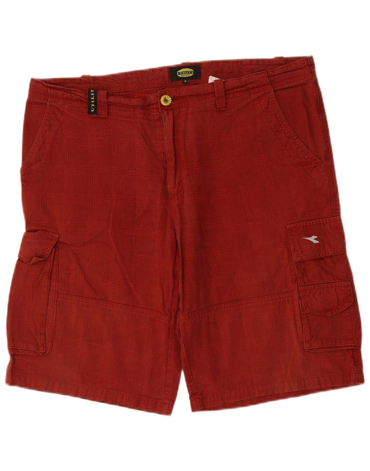 DIADORA Herre Cargo Shorts XL W38 Rød Ternet Bomuld