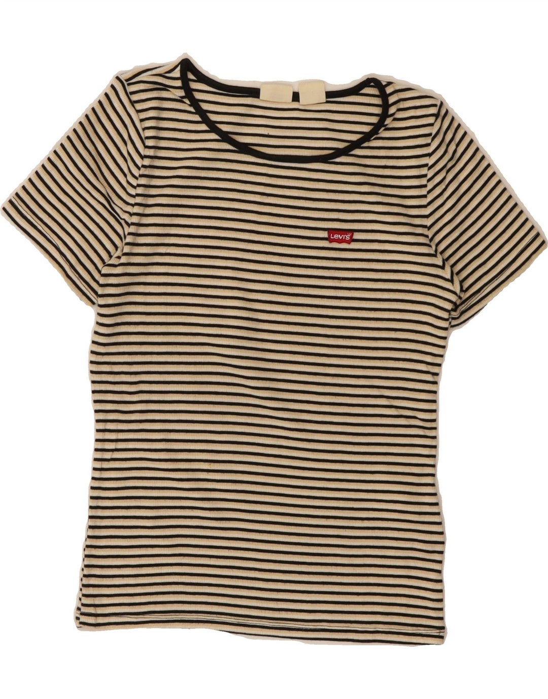 LEVI'S Womens T-Shirt Top UK 10 Small Beige Striped Cotton Vintage Levi's and Second-Hand Levi's from Messina Hembry 