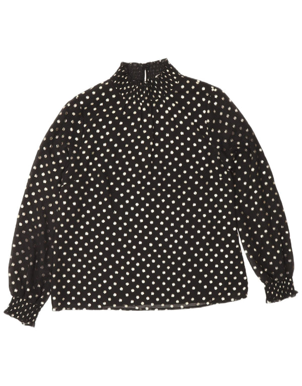Oasis Dame Langærmet Bluse Top UK 12 Medium Sort Plettet Polyester