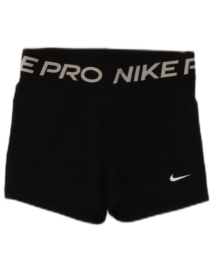 Nike Dame Dri Fit grafiske sportsshorts UK 8 Small Black Polyester