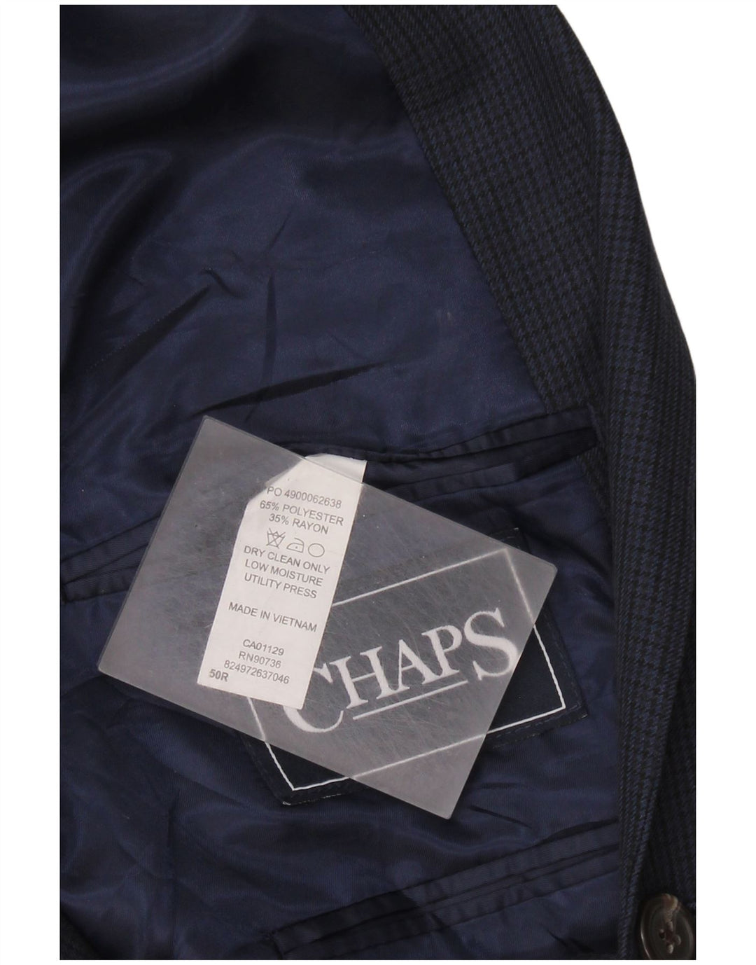 Chaps Herre Blazer Jakke EU 50 Large Navy Blue Houndstooth Polyester