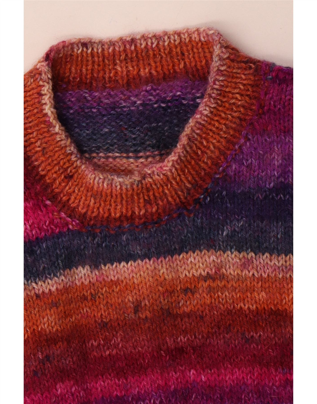 Vintage dame sweater med rund hals DK 16 Stor flerfarvet stribet