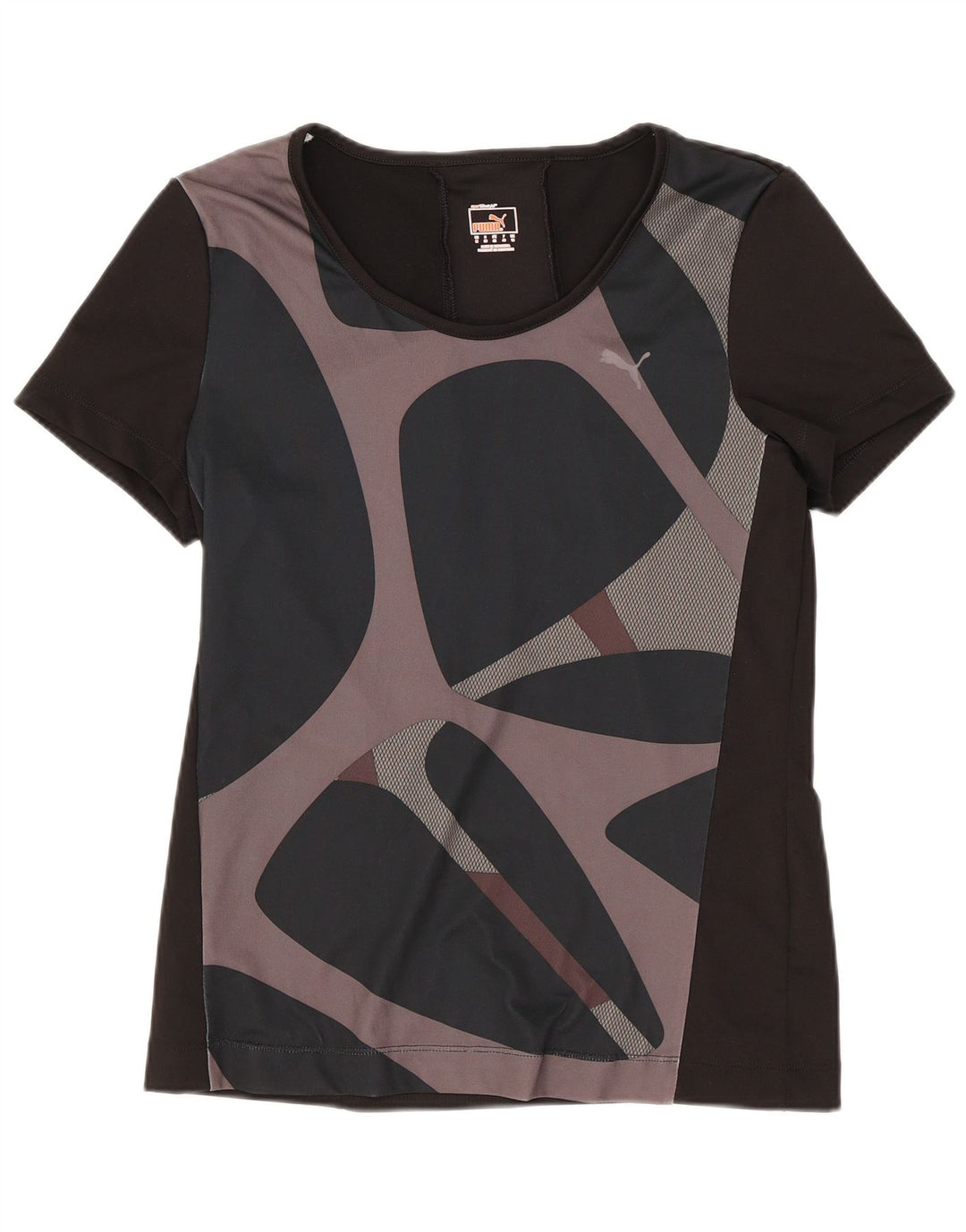 Puma T-Shirt Top UK 12 Medium Sort Geometrisk Polyester
