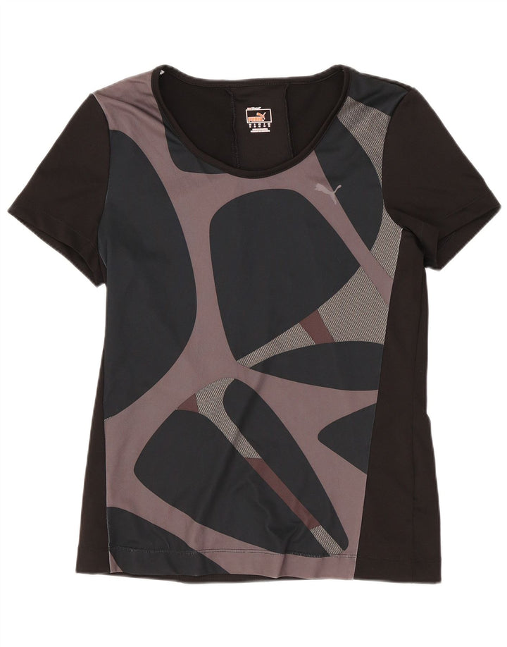 Puma T-Shirt Top UK 12 Medium Sort Geometrisk Polyester