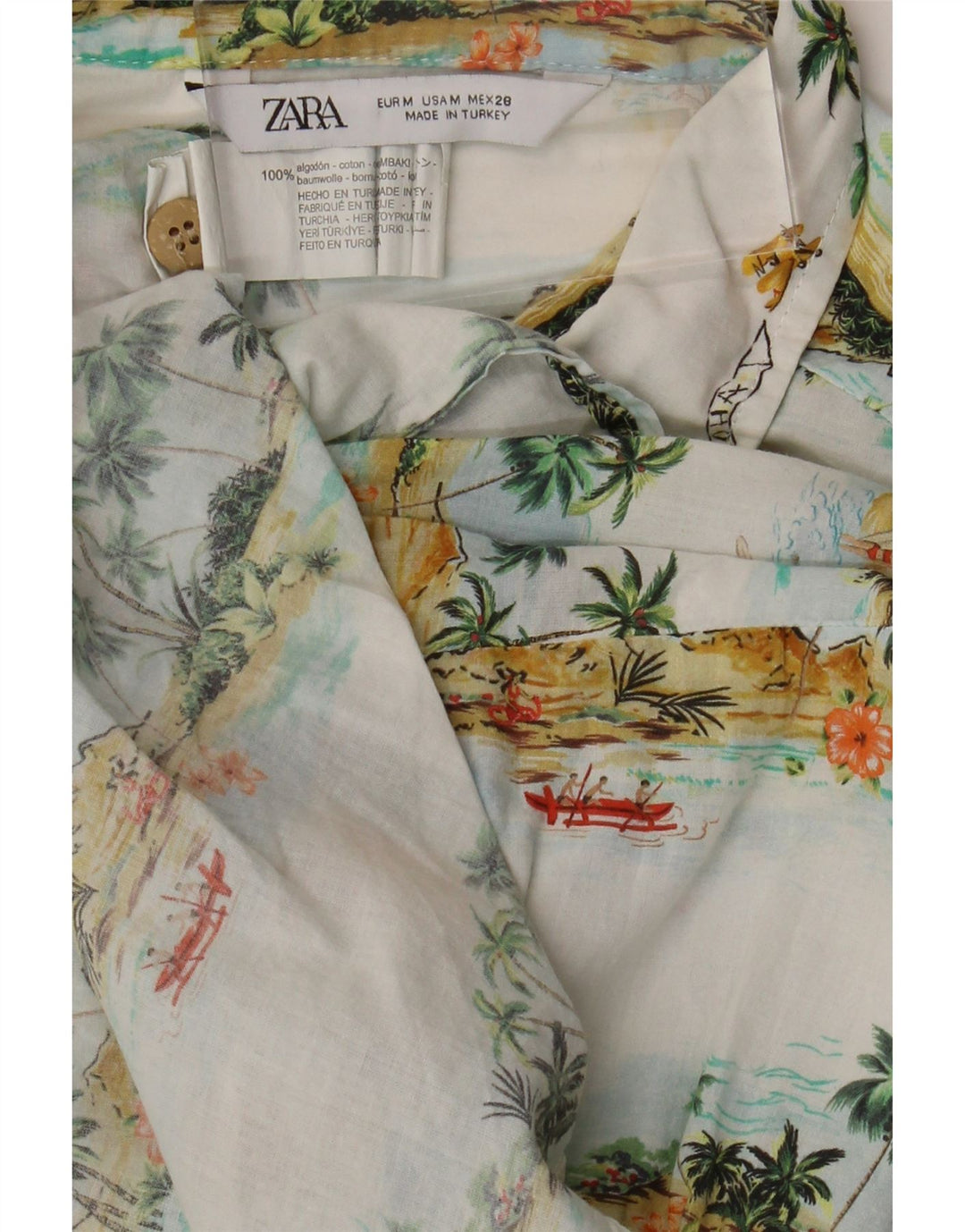 ZARA Oversized skjortebluse til kvinder UK 14 Medium White Floral Hawaiian