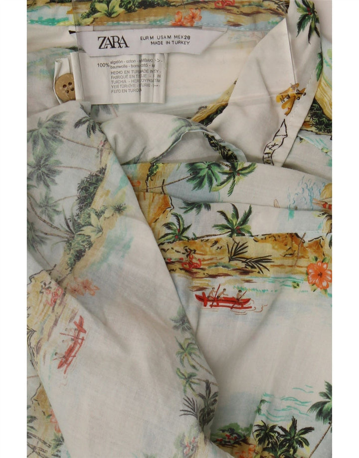 ZARA Oversized skjortebluse til kvinder UK 14 Medium White Floral Hawaiian