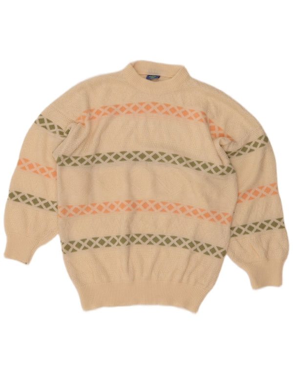 Vintage Dame Turtle Neck Jumper Sweater UK 16 Large Off White Geometrisk