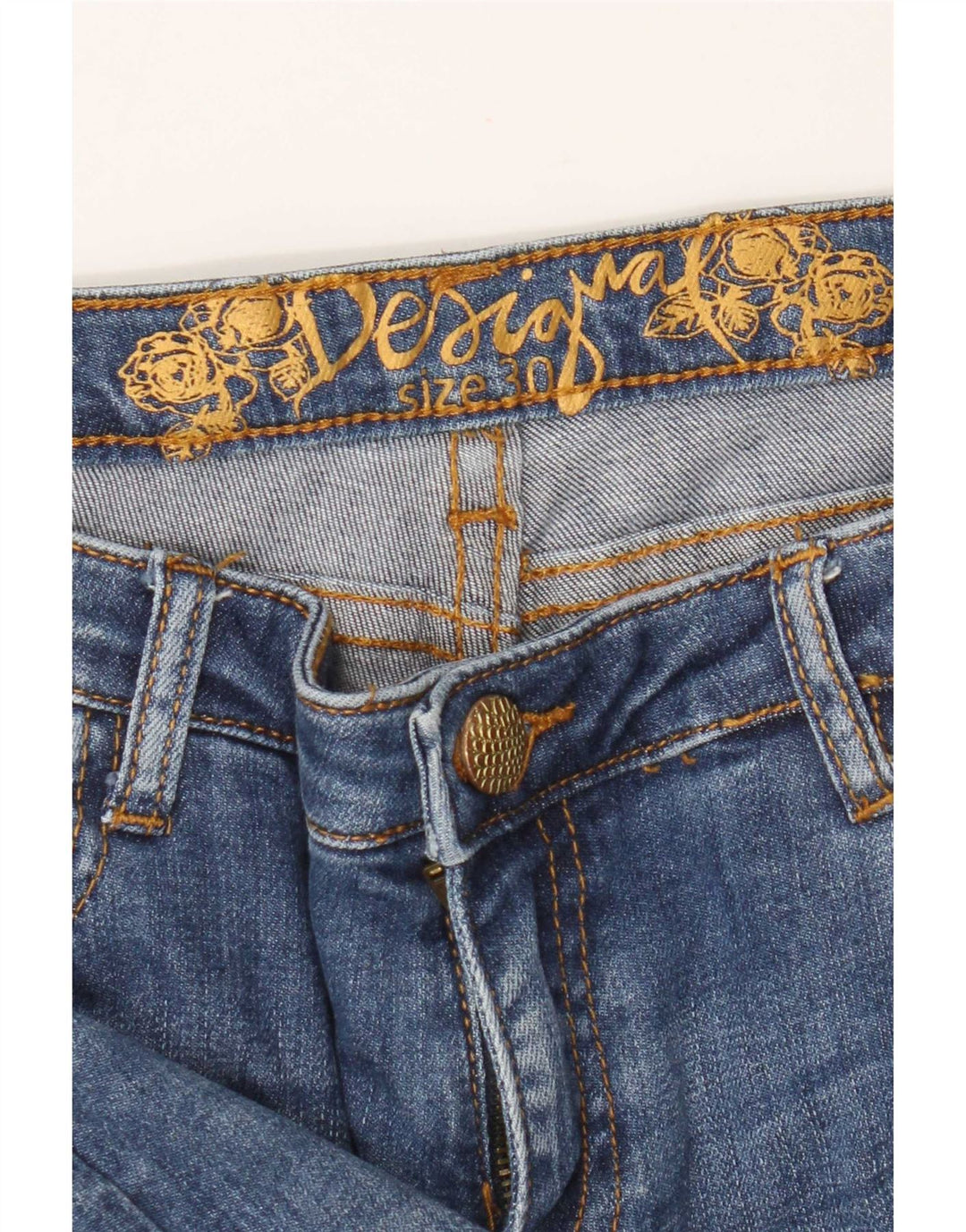 Desigual Dame Slim Jeans W30 L28 Blue Floral