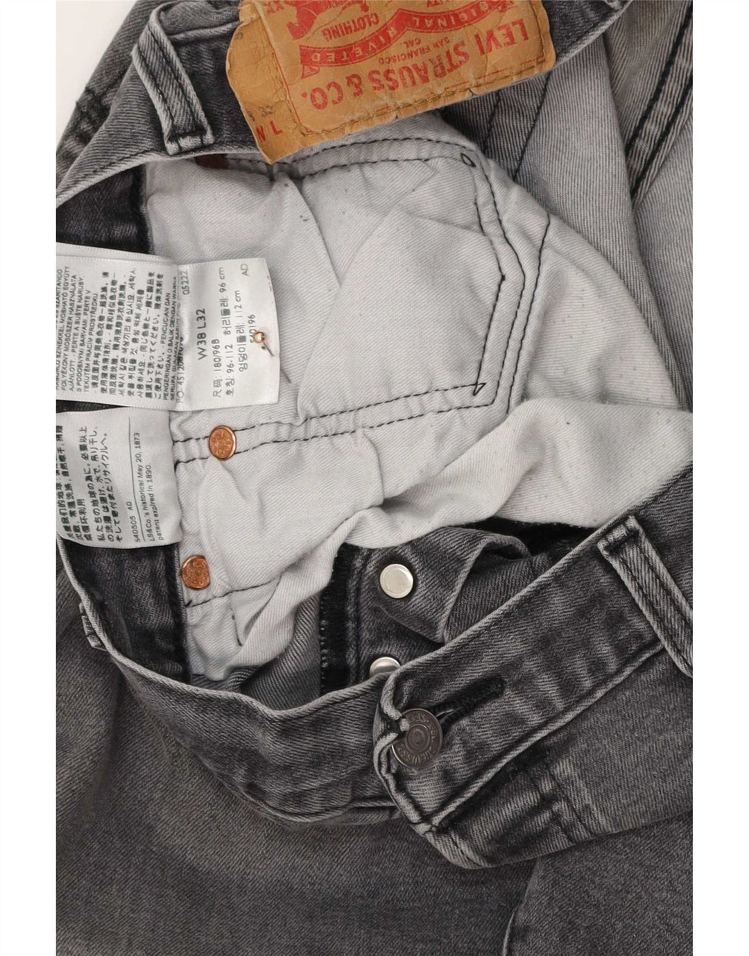 Levi's Herre 501 Straight Jeans W38 L32 Grå Bomuld