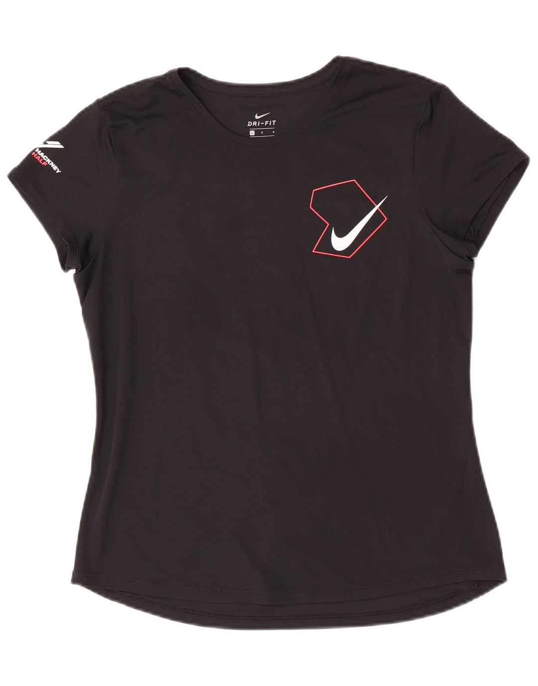 Nike Dame Dri Fit Grafisk T-Shirt Top UK 16 Stor Sort Polyester