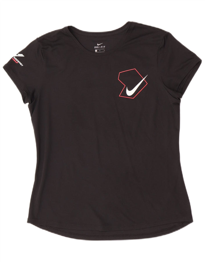 Nike Dame Dri Fit Grafisk T-Shirt Top UK 16 Stor Sort Polyester