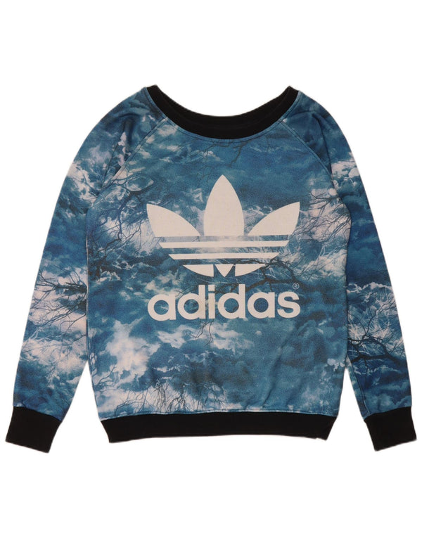 Adidas Graphic Sweatshirt Jumper UK 14 Large Blue Tie Dye Polyester