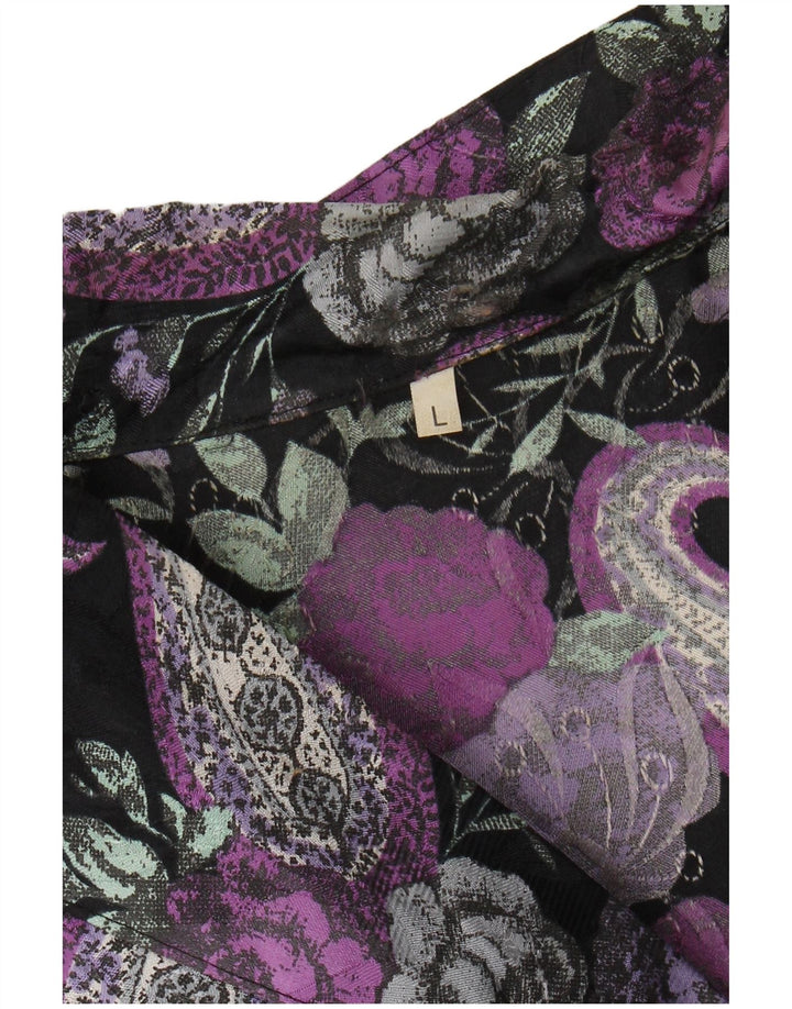 VINTAGE Dame skjortebluse UK 16 Large Purple Floral