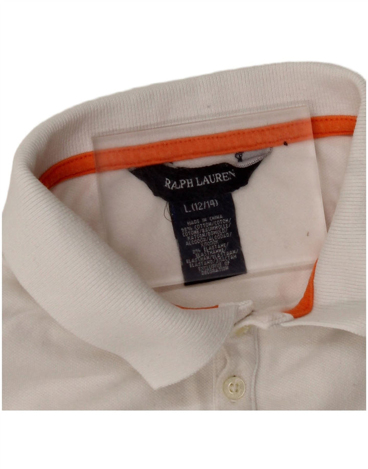 RALPH LAUREN Pige Polo Shirt 12-13 År Stor Hvid Bomuld