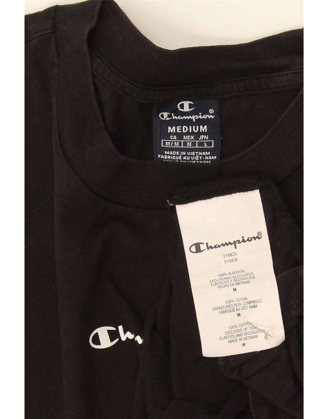 Champion Herre T-Shirt Top Medium Sort Bomuld