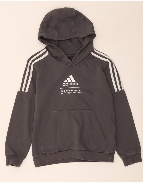 Adidas Drenge Three Stripes Grafisk Hoodie Jumper 11-12 år Grå Bomuld