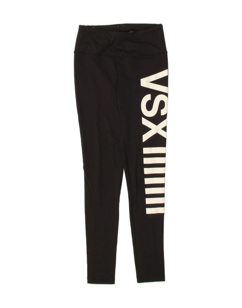 VICTORIAS SECRET Womens Graphic Leggings UK 8 Small Black Nylon Vintage Victorias Secret and Second-Hand Victorias Secret from Messina Hembry 