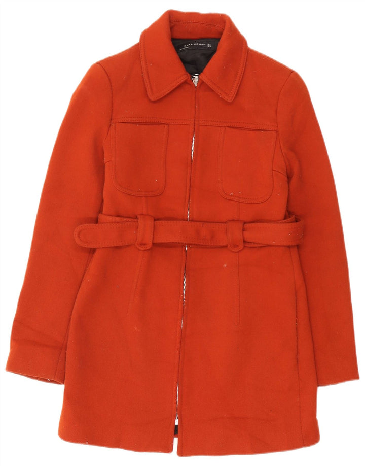Zara Dame Overfrakke UK 10 Small Orange Polyester