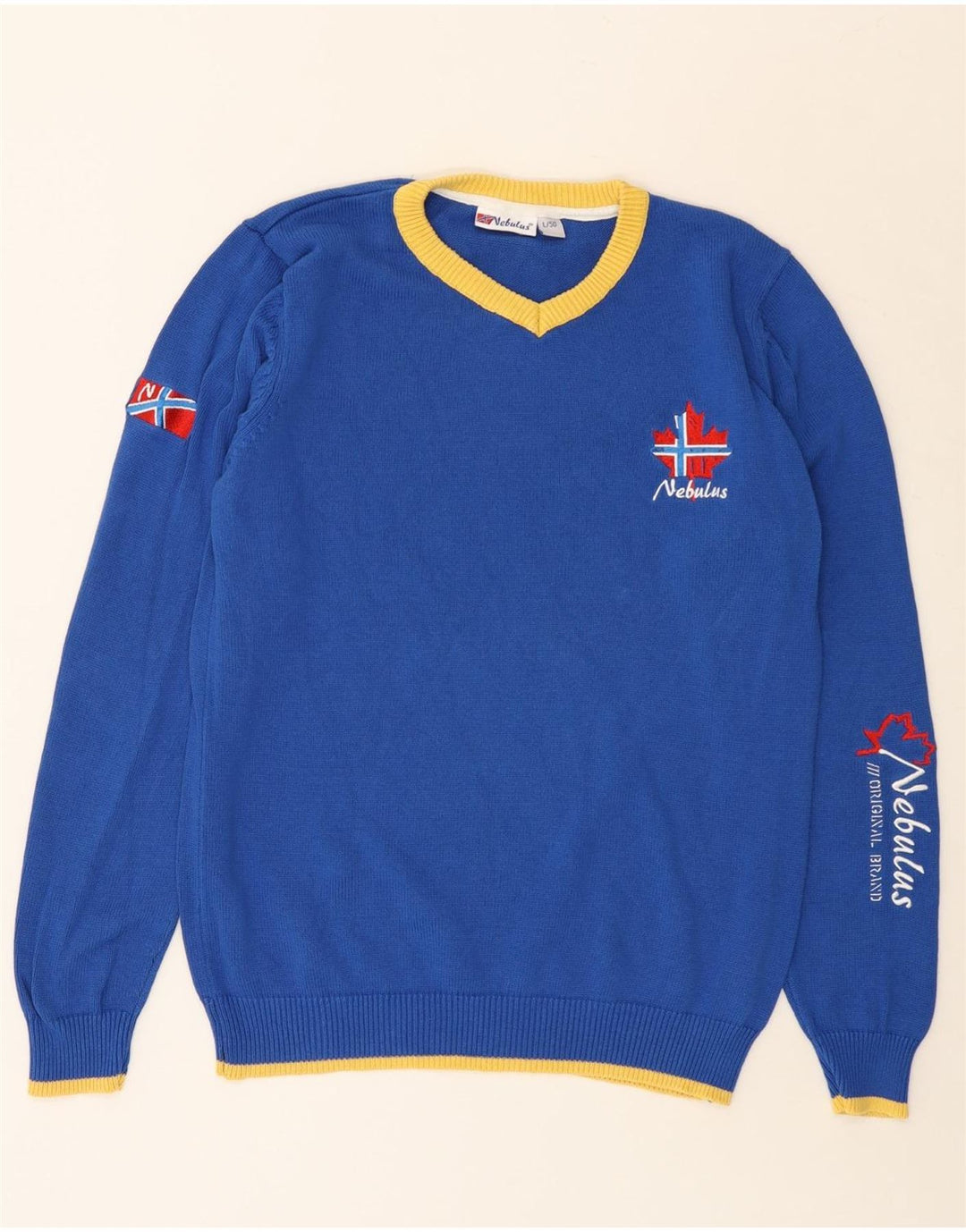 NEBULUS Herre grafisk V-hals sweater Stor blå bomuld