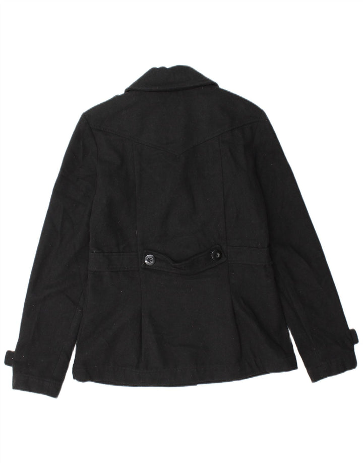 BILLABONG Womens Pea Coat UK 12 Medium Black Polyester