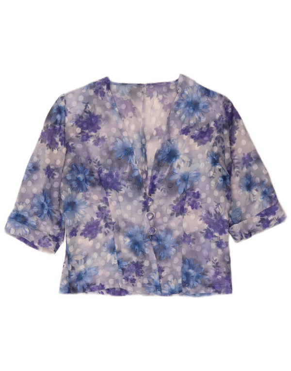 Vintage Dame Kortærmet Blazer Jacket UK 14 Medium Purple Floral