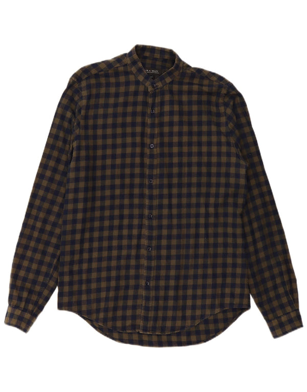ZARA Herre Slim Fit Flanelskjorte Medium Khaki Ternet