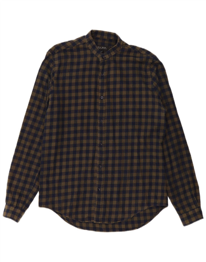 ZARA Herre Slim Fit Flanelskjorte Medium Khaki Ternet