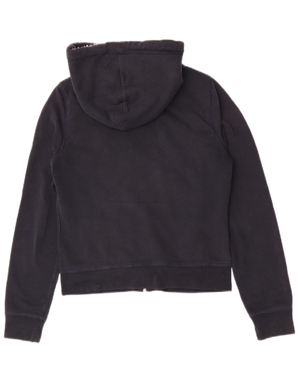 Hollister Womens Sherpa Graphic Zip Hoodie Sweater UK 12 Medium Navy Blue