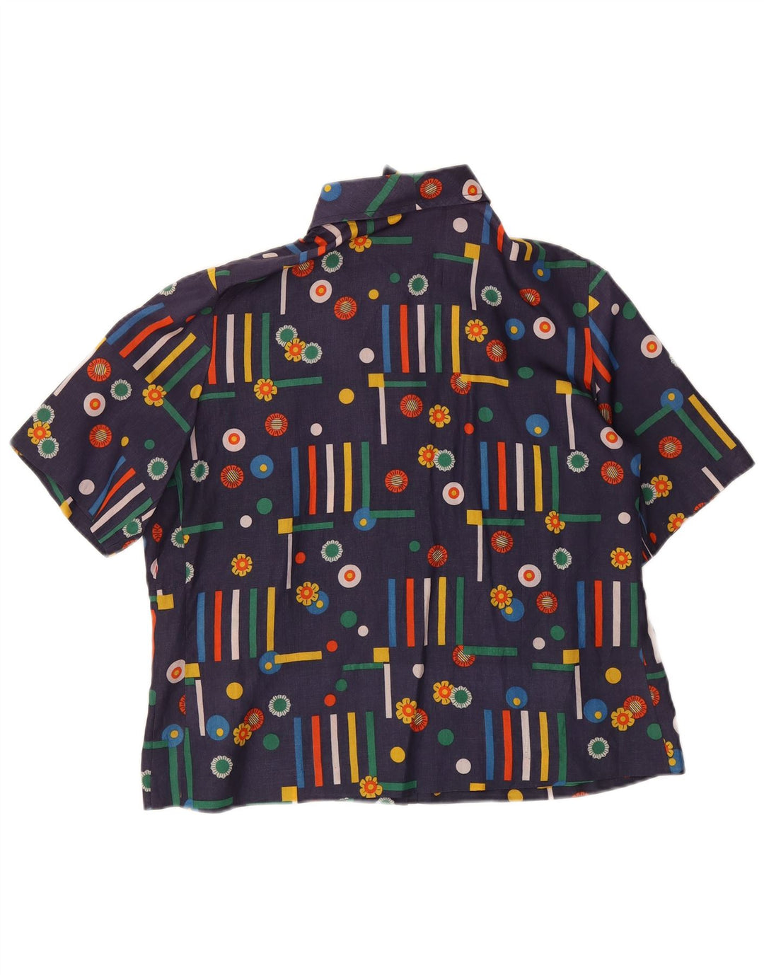 Vintage kortærmet skjorte til kvinder UK 14 Medium Navy Blue Geometric