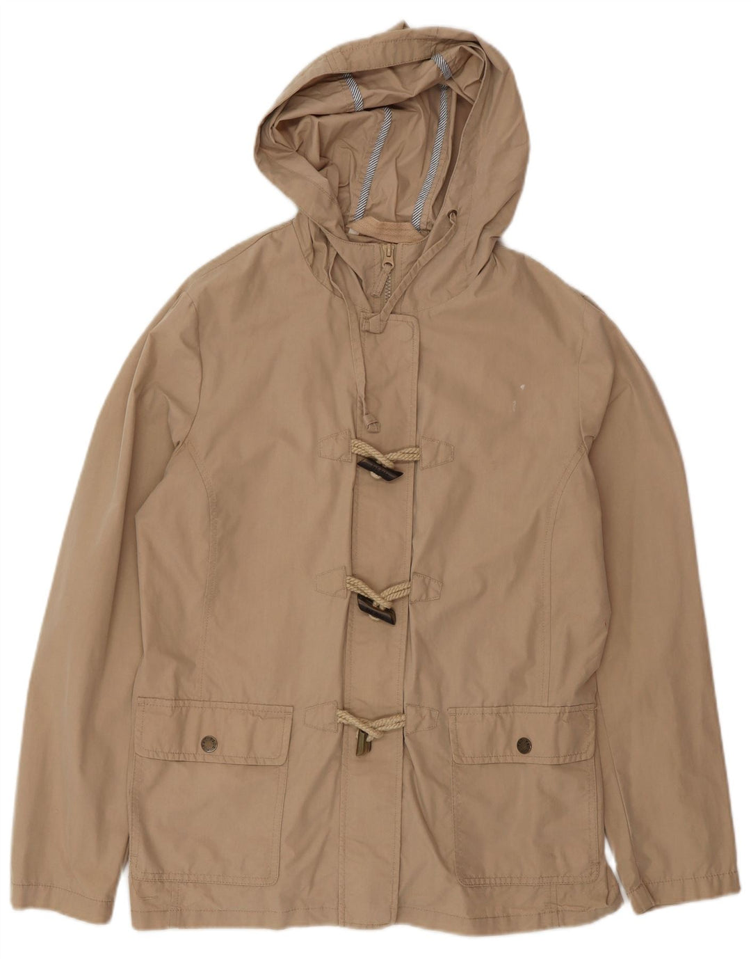 Fat Face Dame Hooded Utility Jacket UK 14 Stor Beige Bomuld