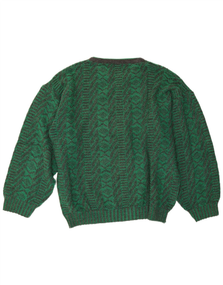 Vintage herre rund hals sweater mellemgrøn geometrisk