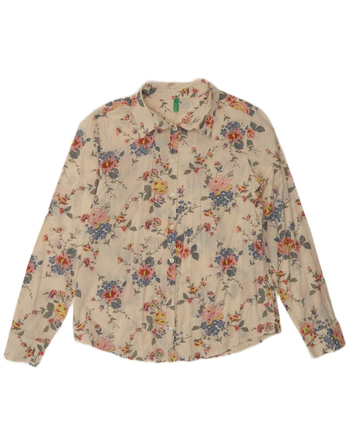 Benetton Womens Shirt UK 10 Small Off White Floral