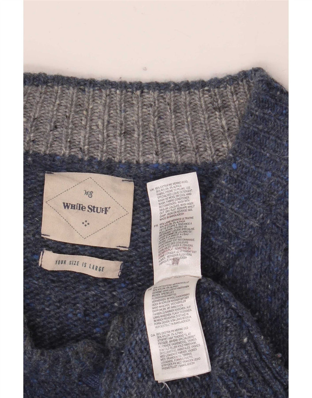 White Stuff Herre Button Neck Jumper Sweater Large Navy Blue Flecked
