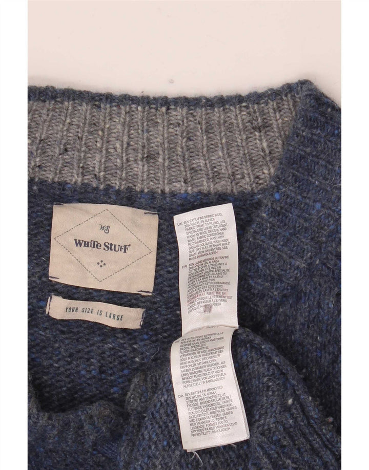 White Stuff Herre Button Neck Jumper Sweater Large Navy Blue Flecked