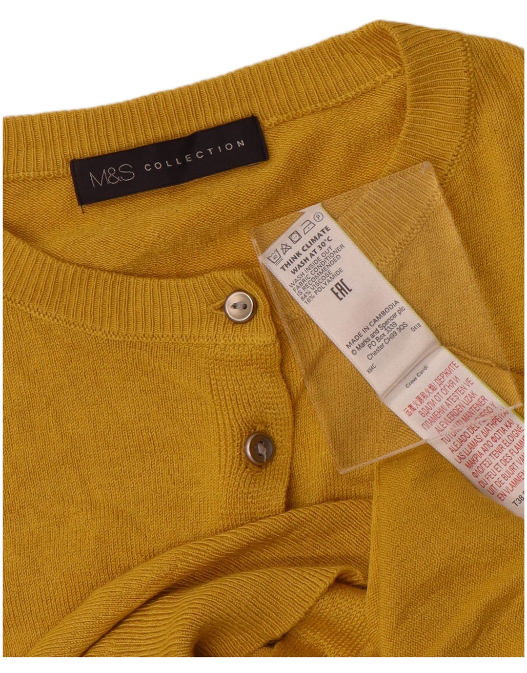 Marks & Spencer Dame Cardigan Sweater UK 8 Small Yellow Viscose