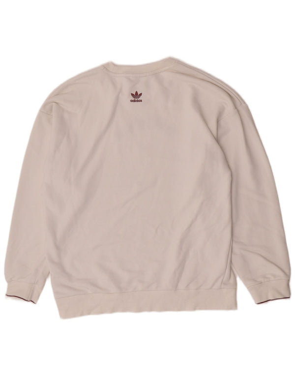 Adidas Dame Grafisk Oversized Sweatshirt Jumper UK 10 Small White Bomuld