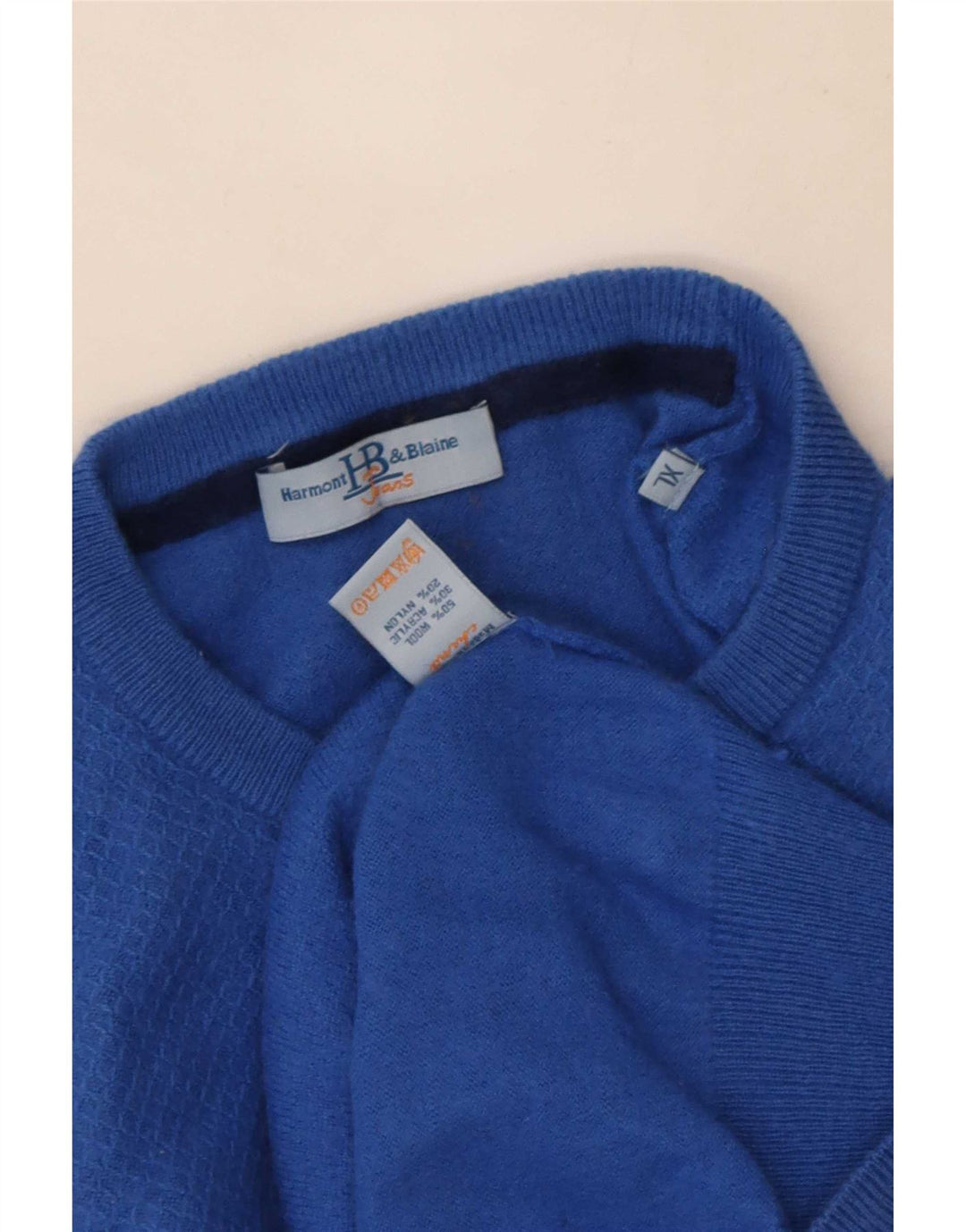 Harmont & Blaine Herre sweater med rund hals XL blå uld