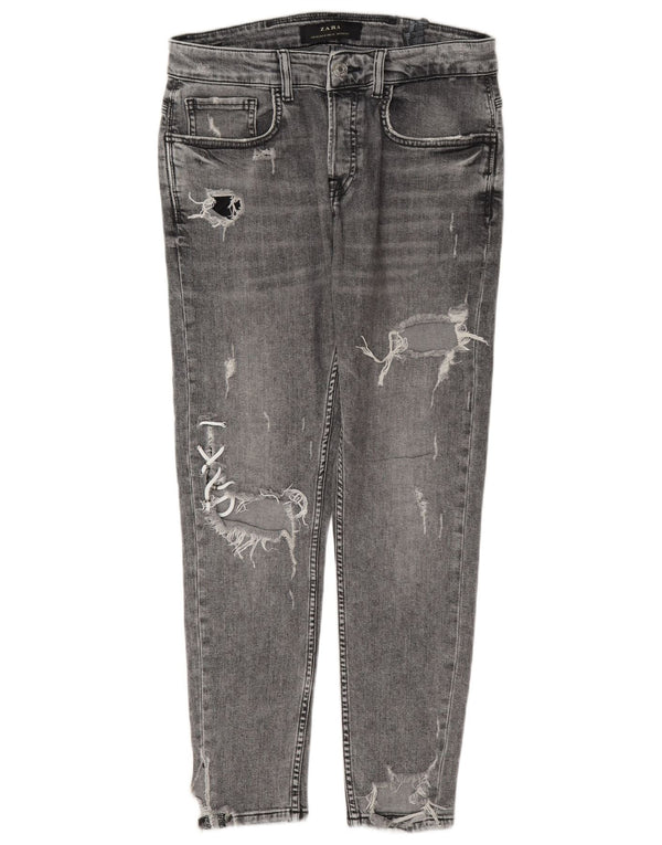 Zara Herre Distressed Skinny Jeans EU 40 Medium W31 L28 Grå Bomuld