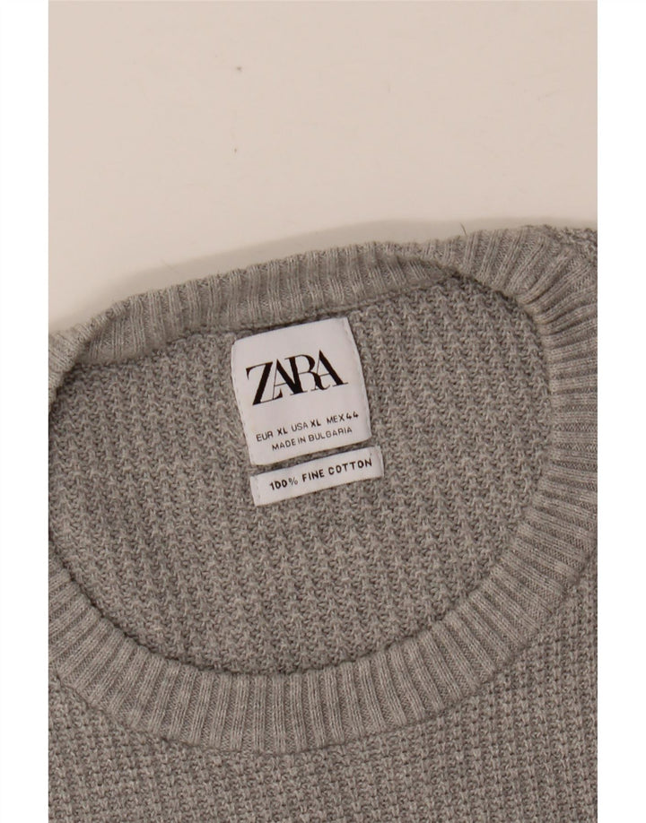 ZARA Herre sweater med rund hals XL Grå bomuld