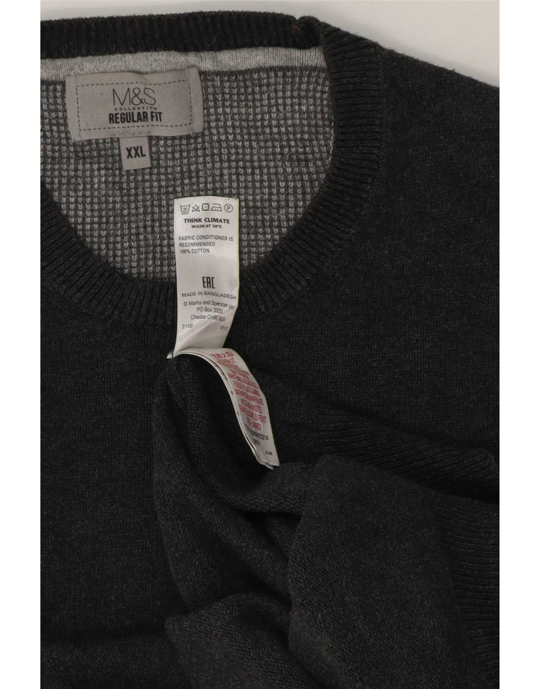 Marks & Spencer Herre Regular Fit Jumper Sweater med rund hals 2XL Grå Bomuld