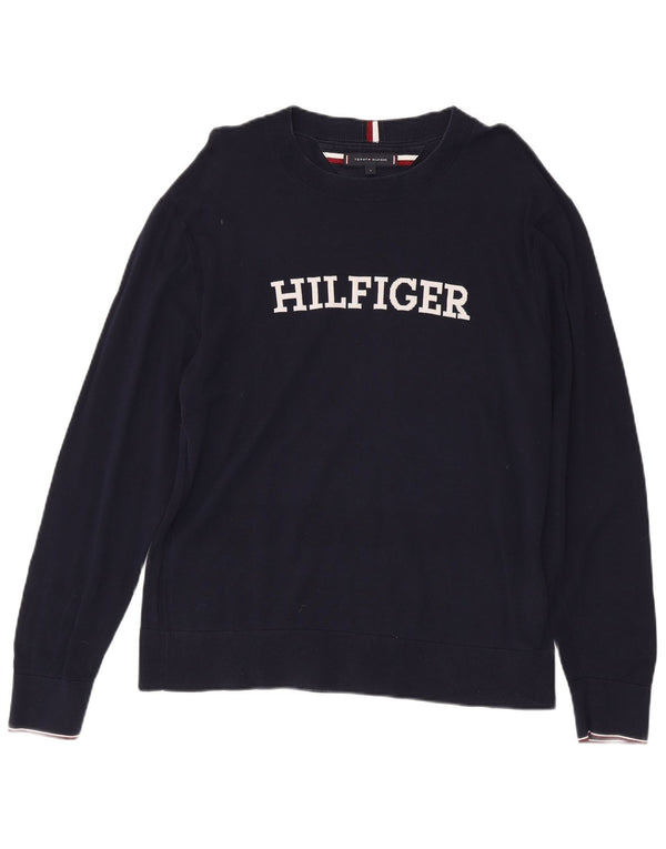Tommy Hilfiger Herre Grafisk Boat Neck Jumper Sweater Stor Marineblå Bomuld