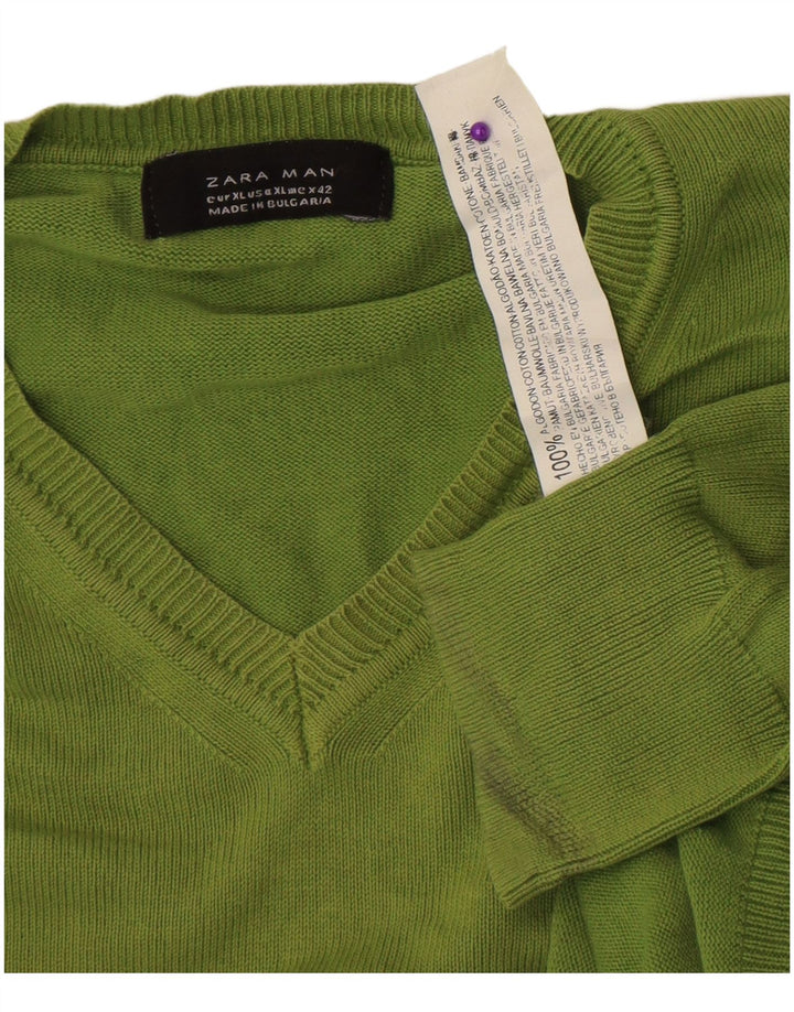 Zara Herre V-hals sweater XL Grøn Bomuld
